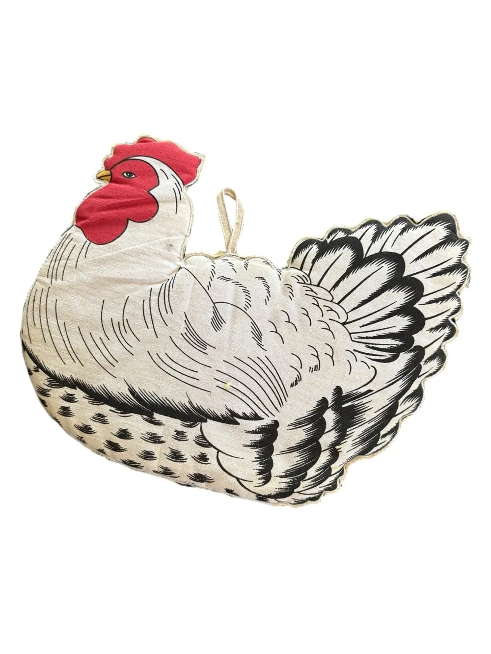 Set 2 Vintage Puffy Potholders Rooster $ Chicken Farmhouse Kitchen Decor Loops